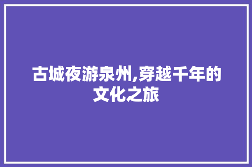 古城夜游泉州,穿越千年的文化之旅