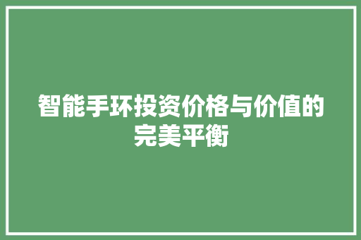 智能手环投资价格与价值的完美平衡