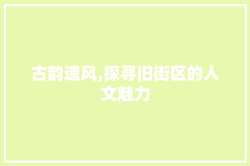 古韵遗风,探寻旧街区的人文魅力