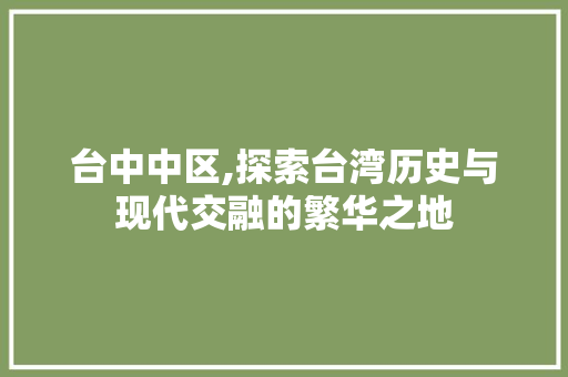 台中中区,探索台湾历史与现代交融的繁华之地