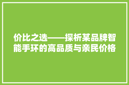 价比之选——探析某品牌智能手环的高品质与亲民价格