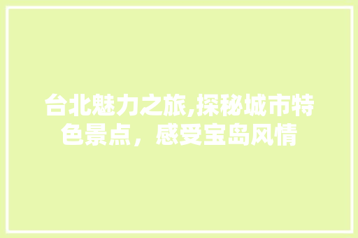 台北魅力之旅,探秘城市特色景点，感受宝岛风情