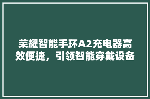 荣耀智能手环A2充电器高效便捷，引领智能穿戴设备新潮流