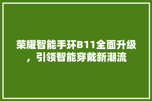 荣耀智能手环B11全面升级，引领智能穿戴新潮流