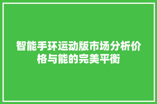 智能手环运动版市场分析价格与能的完美平衡