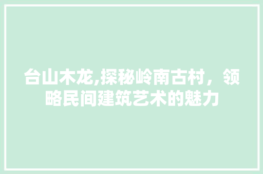 台山木龙,探秘岭南古村，领略民间建筑艺术的魅力