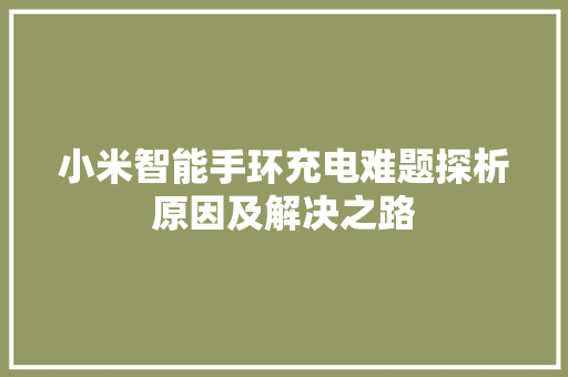 小米智能手环充电难题探析原因及解决之路