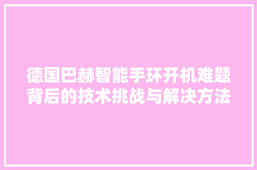 德国巴赫智能手环开机难题背后的技术挑战与解决方法