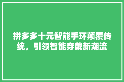 拼多多十元智能手环颠覆传统，引领智能穿戴新潮流