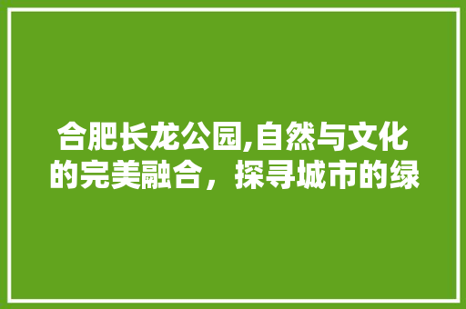 合肥长龙公园,自然与文化的完美融合，探寻城市的绿色秘境