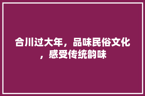 合川过大年，品味民俗文化，感受传统韵味