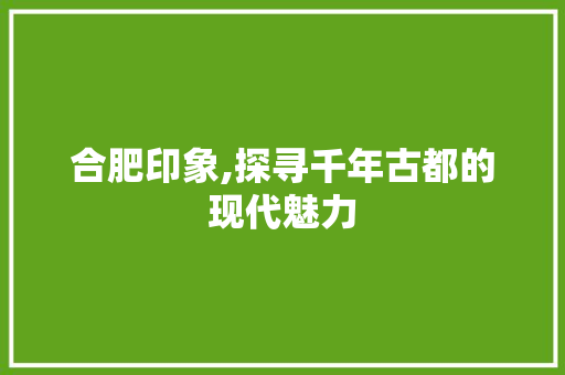 合肥印象,探寻千年古都的现代魅力