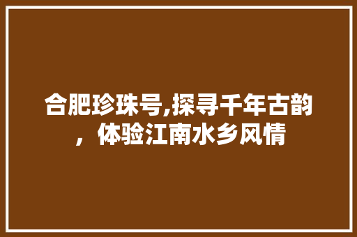 合肥珍珠号,探寻千年古韵，体验江南水乡风情