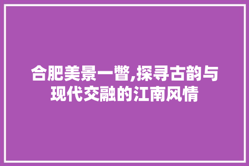 合肥美景一瞥,探寻古韵与现代交融的江南风情