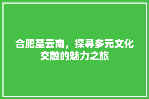 合肥至云南，探寻多元文化交融的魅力之旅