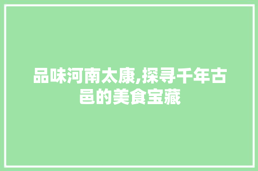 品味河南太康,探寻千年古邑的美食宝藏