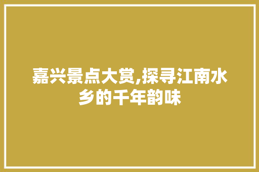 嘉兴景点大赏,探寻江南水乡的千年韵味