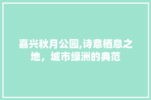 嘉兴秋月公园,诗意栖息之地，城市绿洲的典范