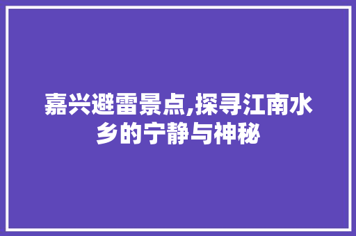 嘉兴避雷景点,探寻江南水乡的宁静与神秘