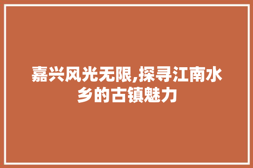 嘉兴风光无限,探寻江南水乡的古镇魅力