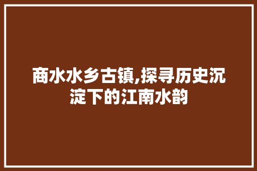 商水水乡古镇,探寻历史沉淀下的江南水韵