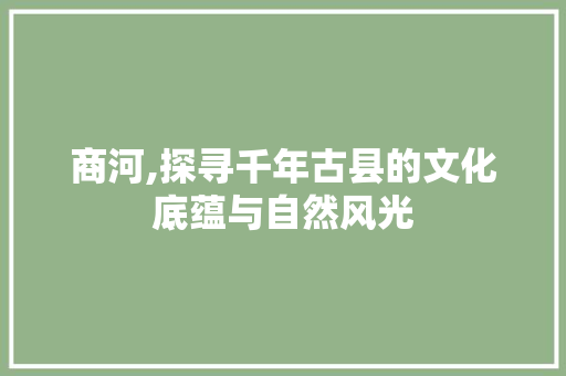 商河,探寻千年古县的文化底蕴与自然风光