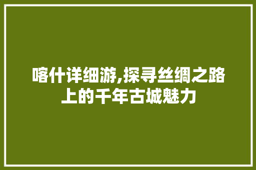 喀什详细游,探寻丝绸之路上的千年古城魅力