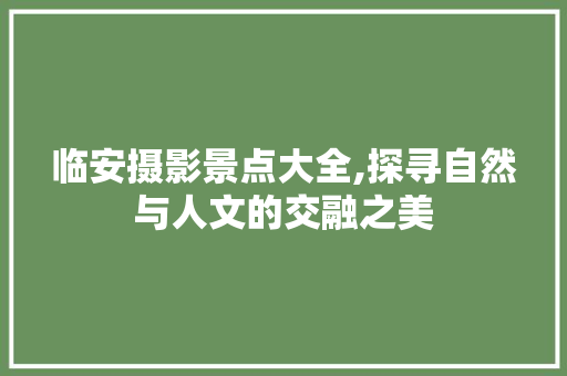 临安摄影景点大全,探寻自然与人文的交融之美  第1张