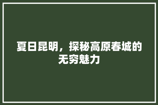 夏日昆明，探秘高原春城的无穷魅力