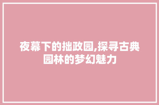 夜幕下的拙政园,探寻古典园林的梦幻魅力