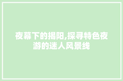 夜幕下的揭阳,探寻特色夜游的迷人风景线