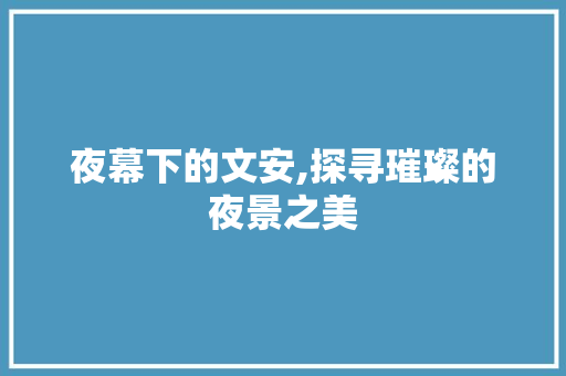 夜幕下的文安,探寻璀璨的夜景之美