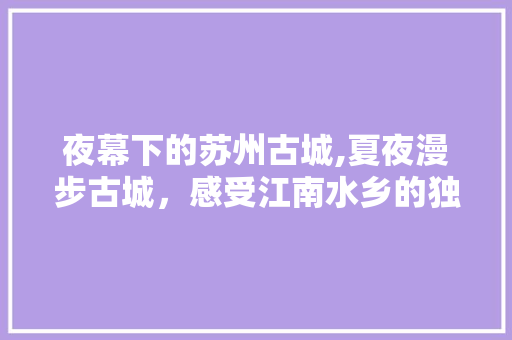 夜幕下的苏州古城,夏夜漫步古城，感受江南水乡的独特韵味