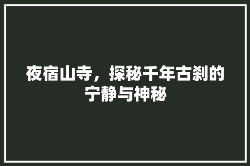 夜宿山寺，探秘千年古刹的宁静与神秘