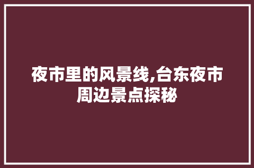 夜市里的风景线,台东夜市周边景点探秘