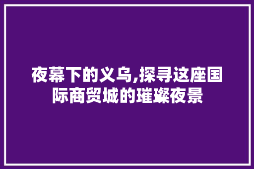 夜幕下的义乌,探寻这座国际商贸城的璀璨夜景