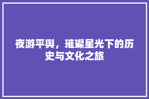 夜游平舆，璀璨星光下的历史与文化之旅