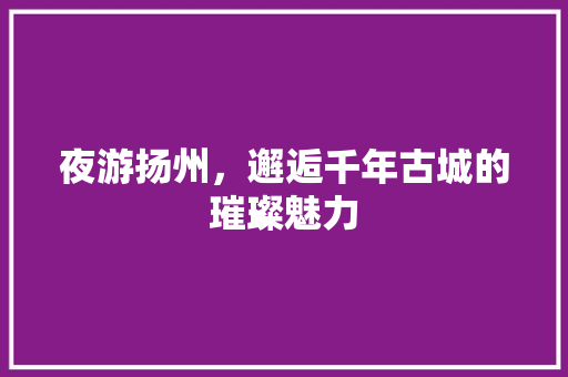 夜游扬州，邂逅千年古城的璀璨魅力