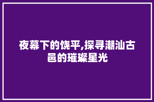 夜幕下的饶平,探寻潮汕古邑的璀璨星光