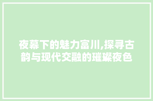 夜幕下的魅力富川,探寻古韵与现代交融的璀璨夜色