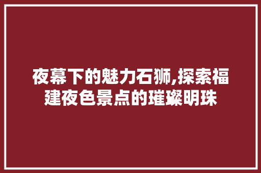 夜幕下的魅力石狮,探索福建夜色景点的璀璨明珠