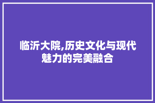 临沂大院,历史文化与现代魅力的完美融合