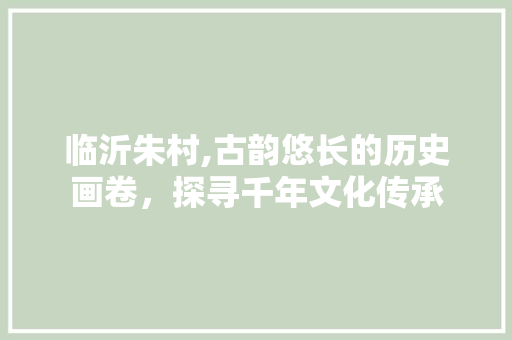 临沂朱村,古韵悠长的历史画卷，探寻千年文化传承  第1张