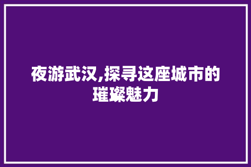 夜游武汉,探寻这座城市的璀璨魅力