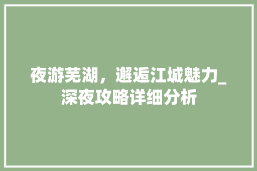 夜游芜湖，邂逅江城魅力_深夜攻略详细分析