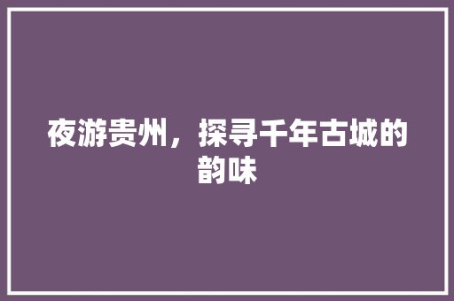 夜游贵州，探寻千年古城的韵味