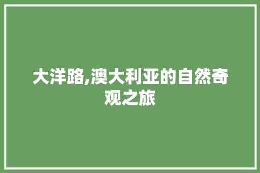 大洋路,澳大利亚的自然奇观之旅