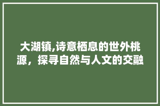 大湖镇,诗意栖息的世外桃源，探寻自然与人文的交融之美