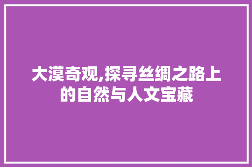 大漠奇观,探寻丝绸之路上的自然与人文宝藏