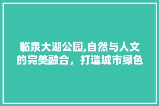 临泉大湖公园,自然与人文的完美融合，打造城市绿色生态新名片  第1张